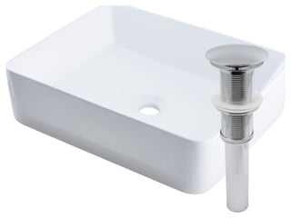 Rectangular White Porcelain Vessel Sink with Drain, Chrome