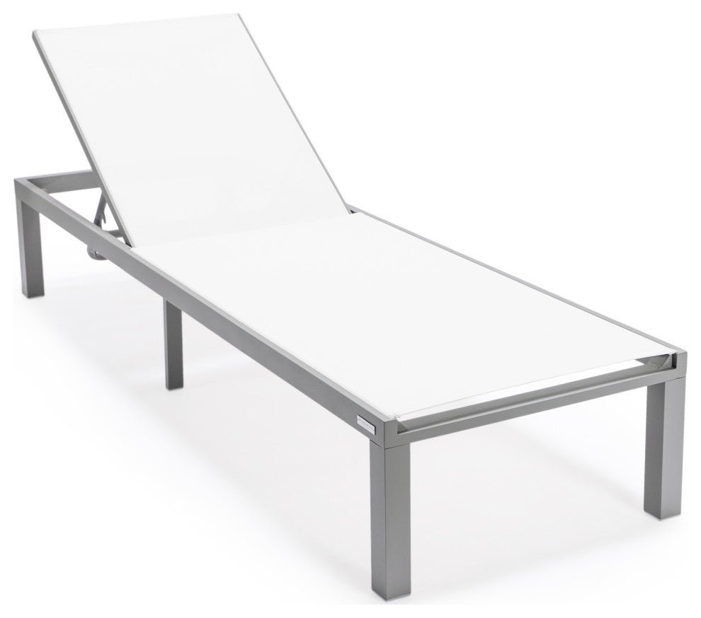 LeisureMod Marlin Patio Chaise Lounge Chair With Gray Frame, White