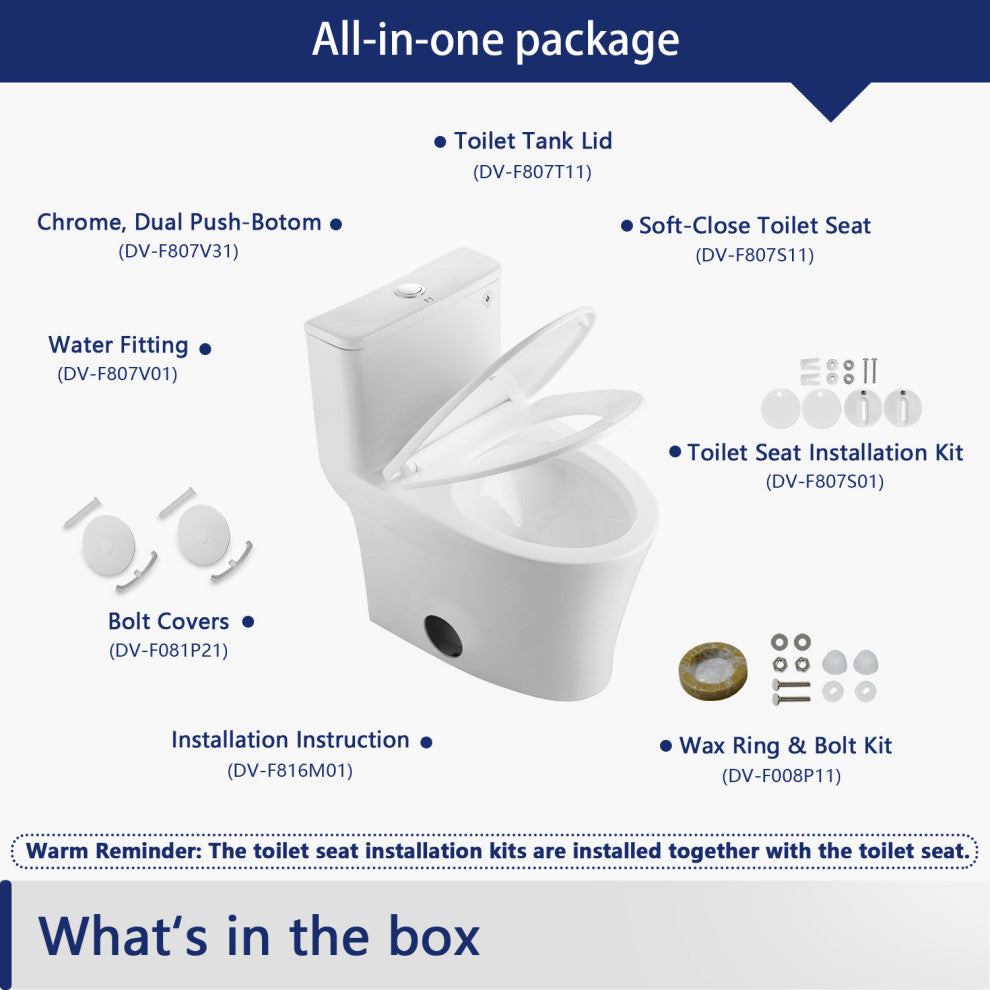 One Piece Toilet Elongated,Small Toilet Compact Modern Single Flush 1.28 GPF