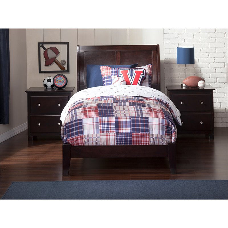 AFI Portland Twin Solid Wood Foundation Bed with USB Charger in Espresso