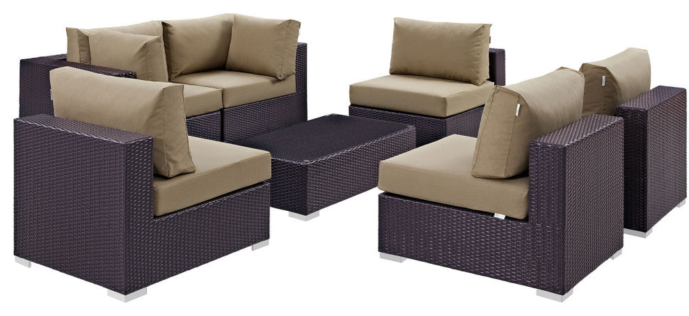 Espresso Mocha Convene 7 Piece Outdoor Patio Sectional Set