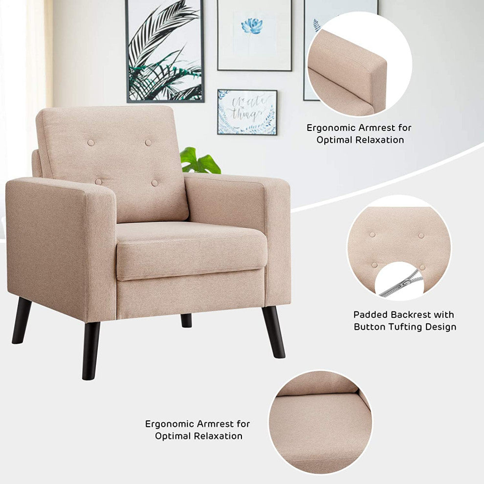 Modern Upholstered Armchair Club Chair with Rubber Wood