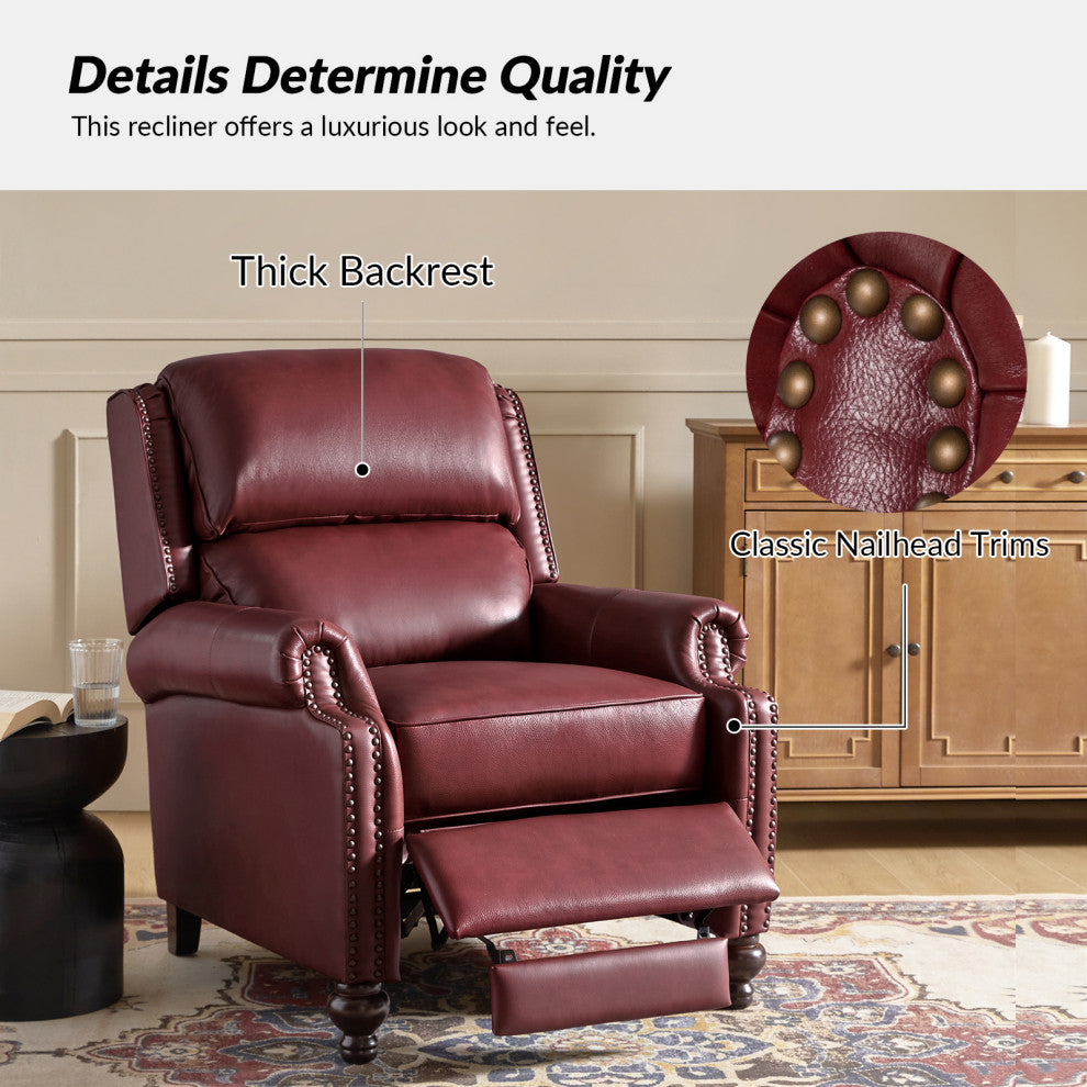 Genuine Leather Cigar Recliner, Home Theater Seating, Set of 2, Burgundy