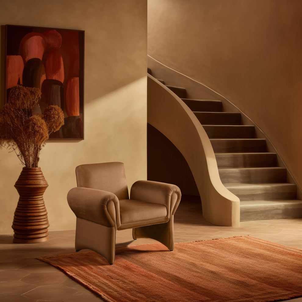 Fleurette Velvet Accent Chair, Saddle