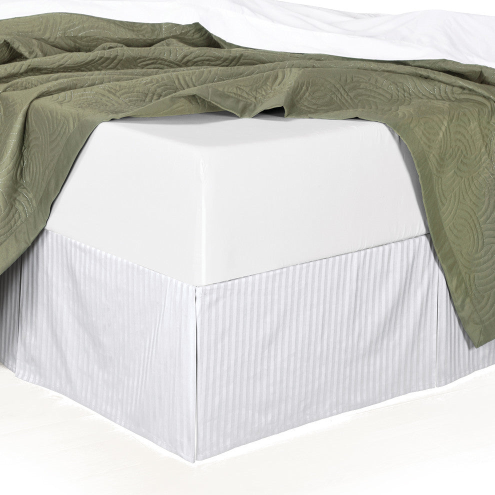 Cotton Split Corners Stripe 14" Drop Bed Skirt, White, California King