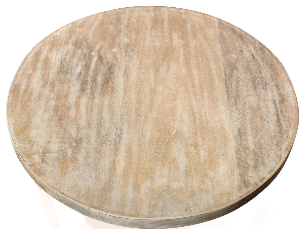 Jenna Coastal Round End Table With Shelves, Natural Solid Wood