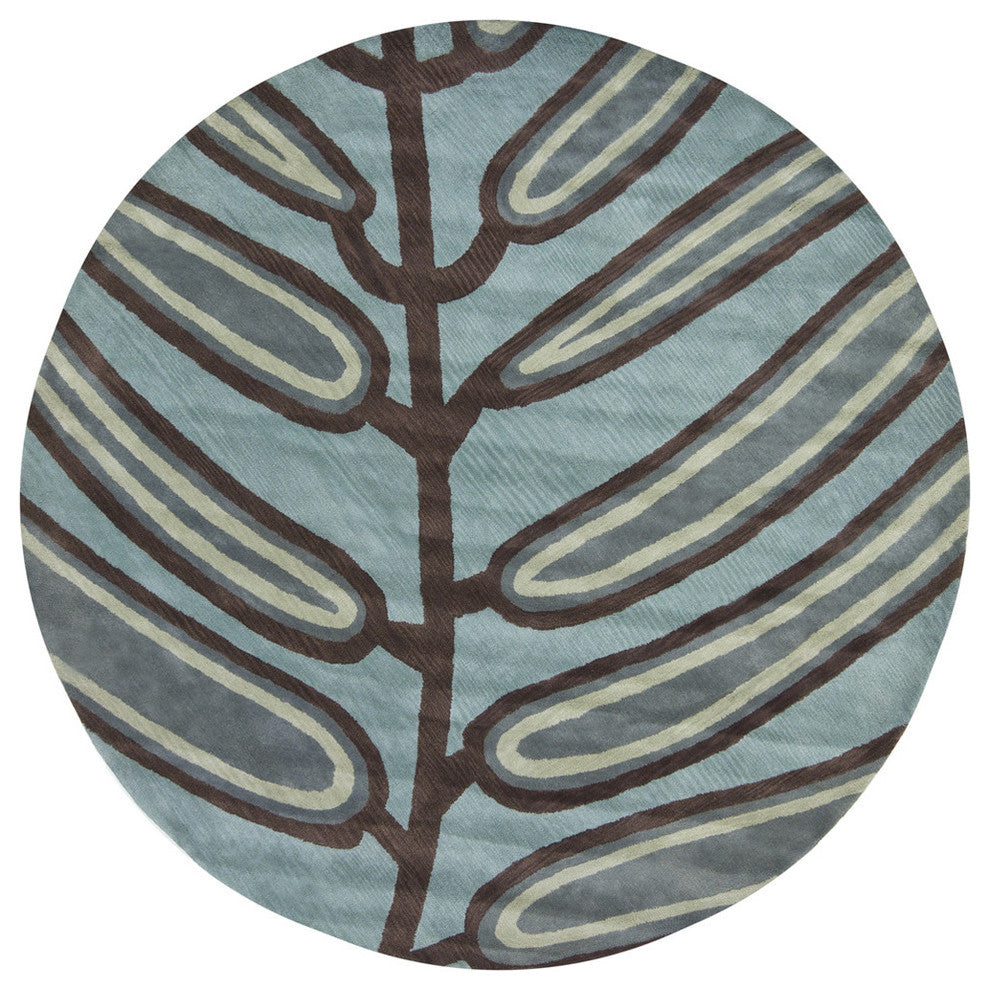 Aschera Contemporary Area Rug, Blue and Dark Brown, 7'9" Round