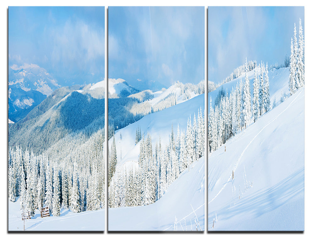 "Panoramic Winter Mountain" Photo Metal Wall Art, 3 Panels, 36"x28"