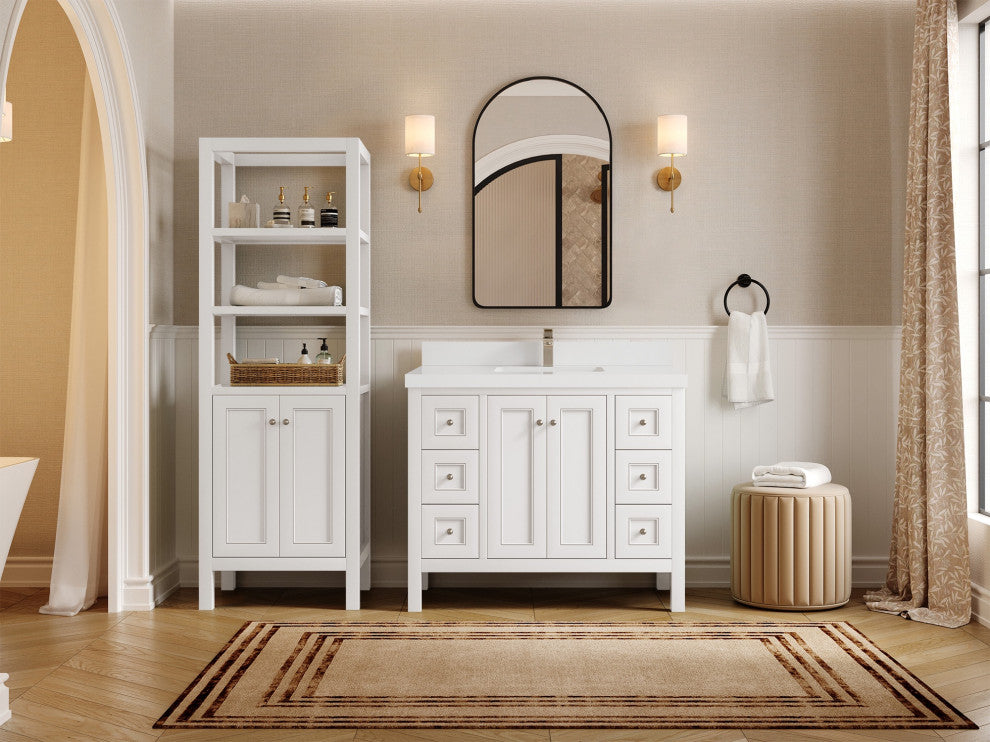Nashville 42" Single Sink Bath Vanity, White 2" White Quartz