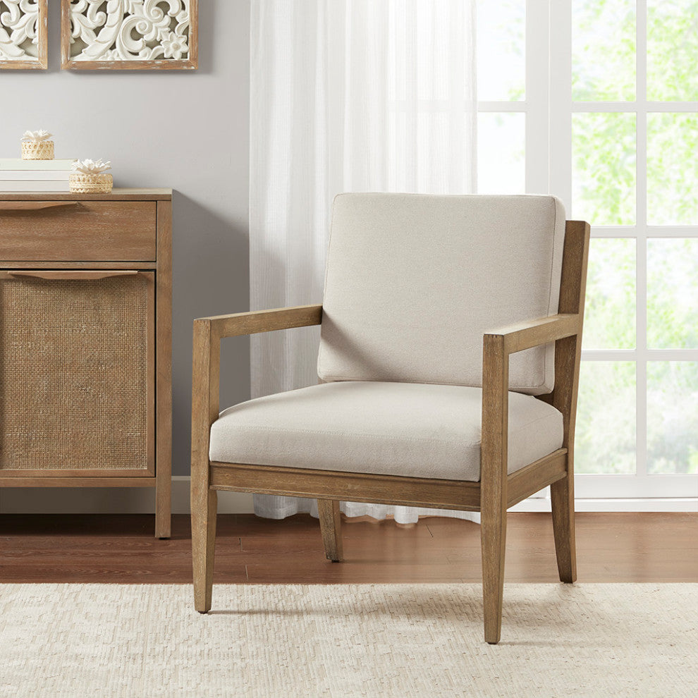 Madison Park Tage Modern Farmhouse Reclaimed Wood Accent Chair, Cream