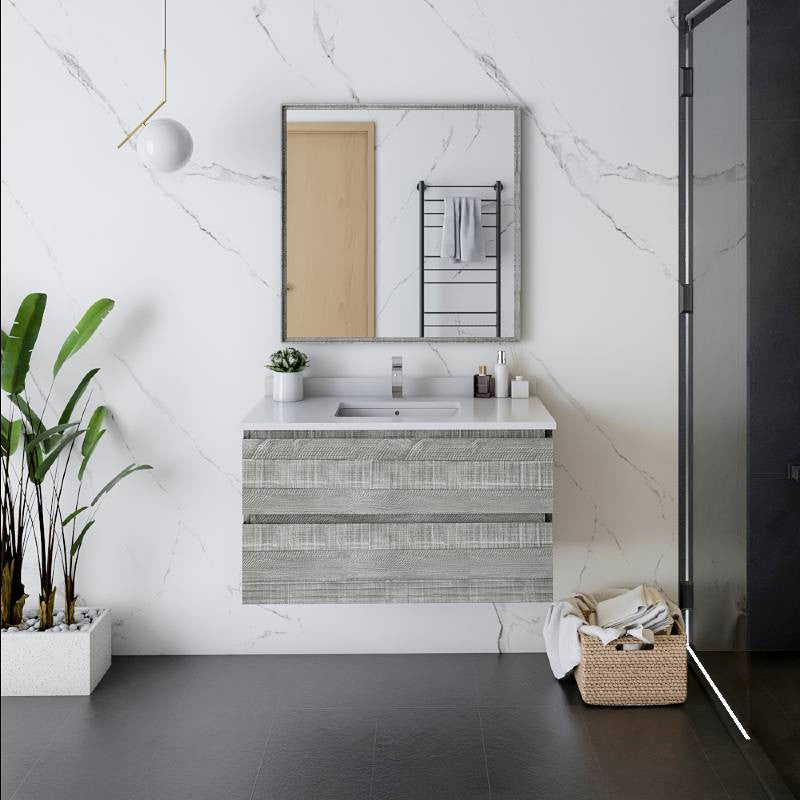 Fresca Formosa 36" Wall Hung Ash Vanity Set, Faucet Fft3111ch
