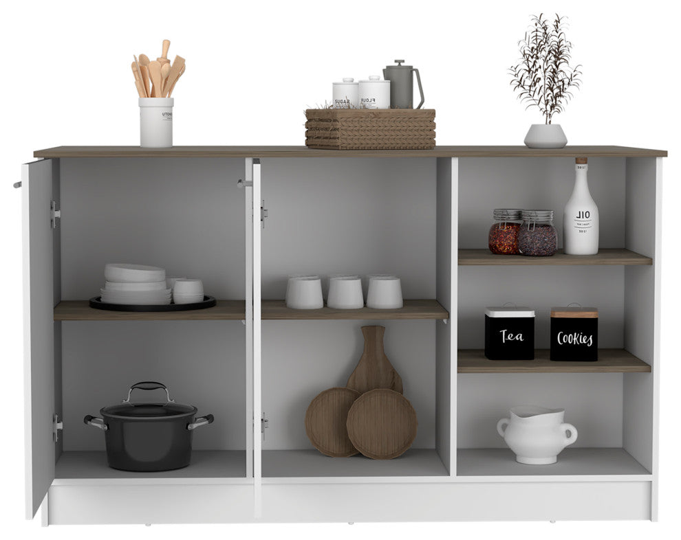 DEPOT E-SHOP Mars Kitchen Island, White/Dark Brown