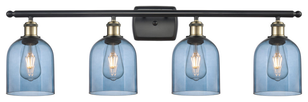 Ballston-Bella 4-Light 36" Bath Vanity Light, Black Antique Brass, Princess Blue