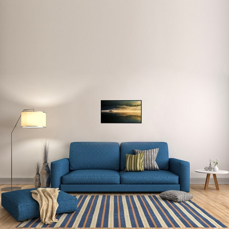 "Fog Sprinkle The East River" Framed Canvas Giclee by Hua Zhu, 31x18"