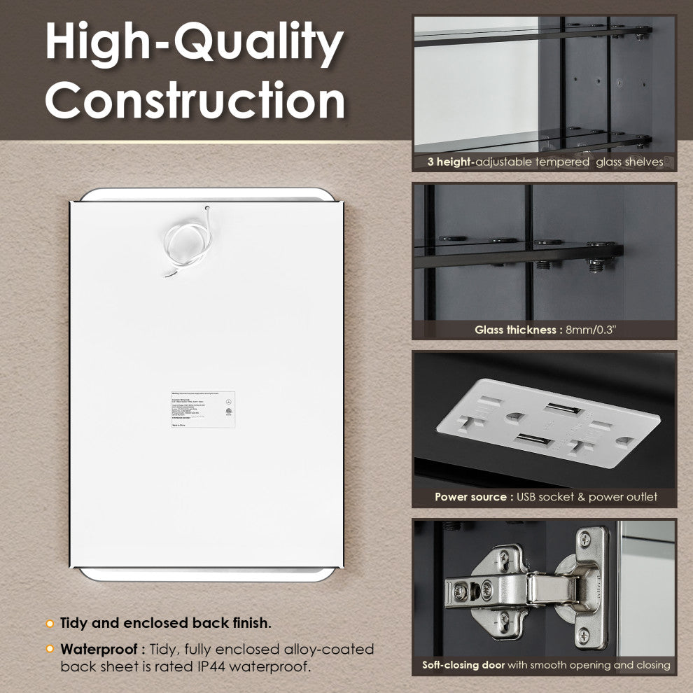 Ostaria Surface-Mount/Reccessed LED Lighted Bathroom Medicine Cabinet, 24"