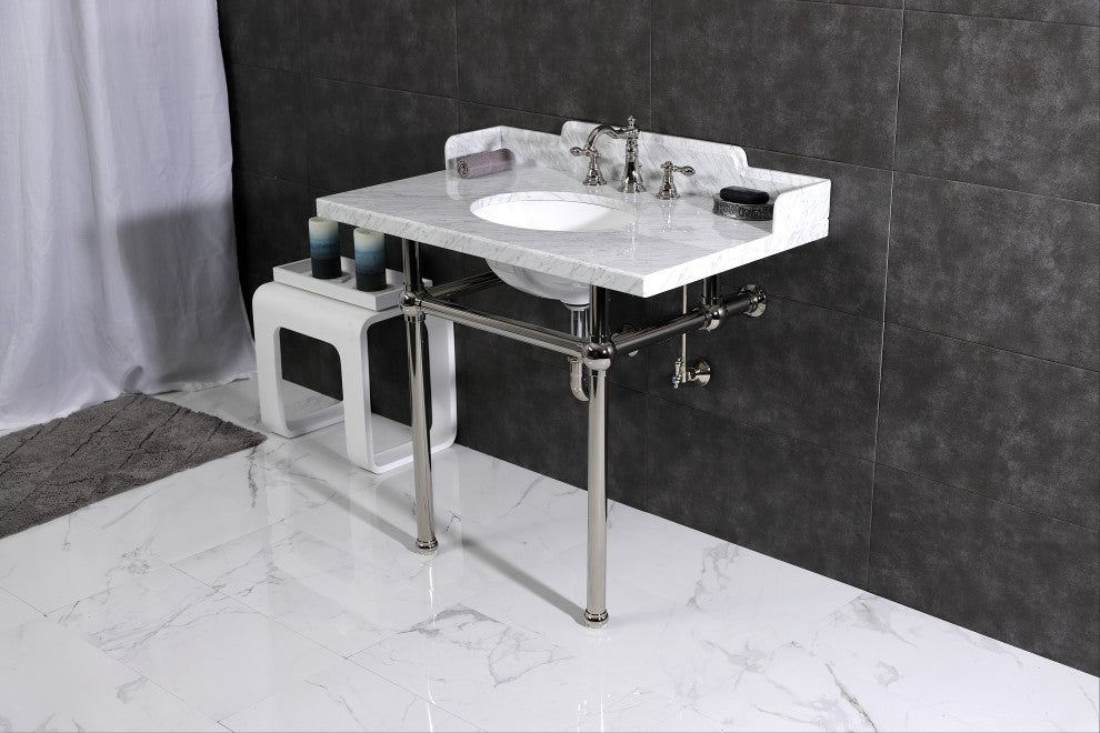 Kingston Brass LMS3630MB6 36" Carrara Marble Console Sink, Legs