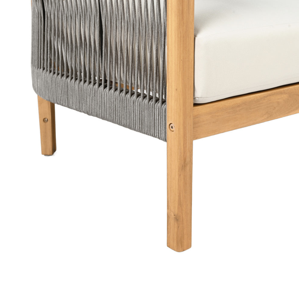 GDF Studio Outdoor 3-Seater Patio Acacia Wood Sofa, Teak/Gray/Beige