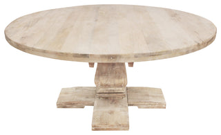 Benedict 70" Round Dining Table, Solid Mango Wood With White Wash