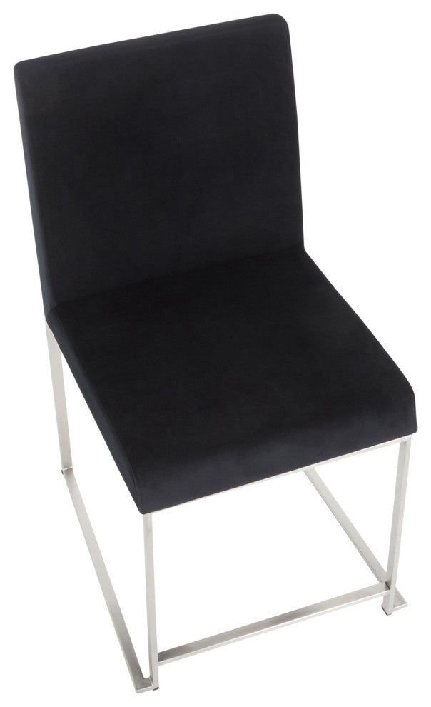 High Back Fuji Dining Chair, Stainless Steel/Black Velvet, Set of 2