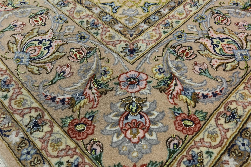 Signed Authentic Persian Isfahan Handmade Wool and Silk Rug, 5'x8'