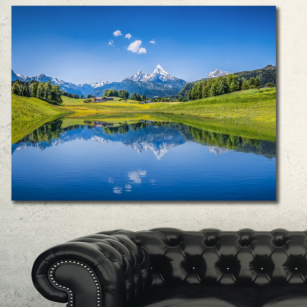Summer with Clear Mountain Lake, Landscape Canvas Art Print, 40"x30"