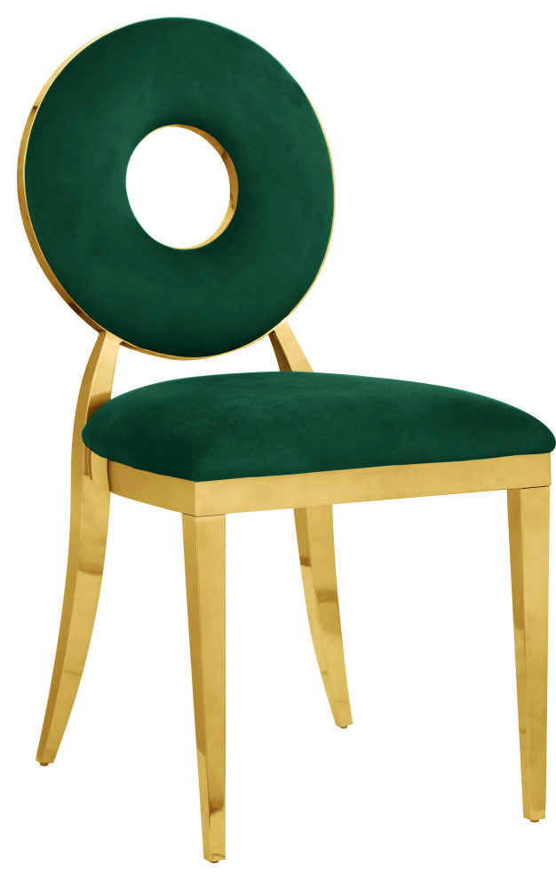 Carousel Upholstered Dining Chair, Set of 2, Green Velvet, Gold Finish