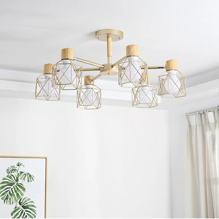 Lancy | Modern Creative Wooden Ceiling Chandelier for Living Room, Bedroom, White, 6 Lights