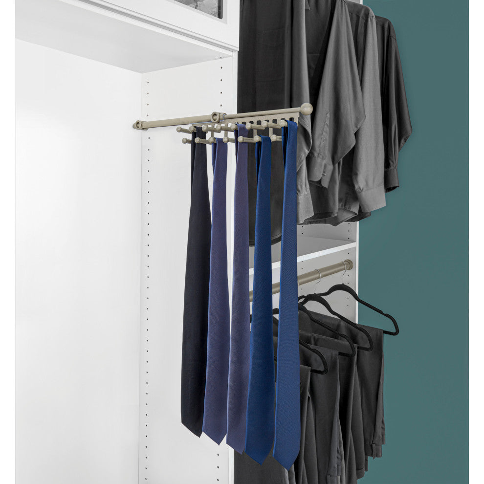 Sliding Tie Rack for Custom Closet Systems, Satin Nickel