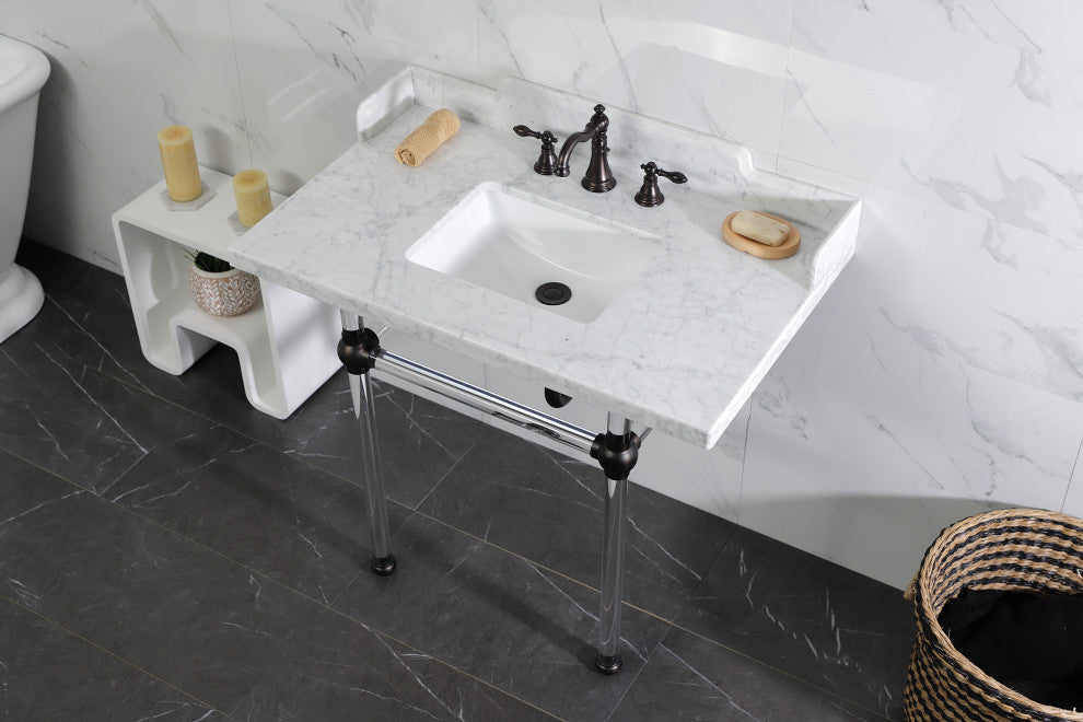 Kingston Brass LMS3630MASQ5 36" Carrara Marble Console Sink, Acrylic Legs