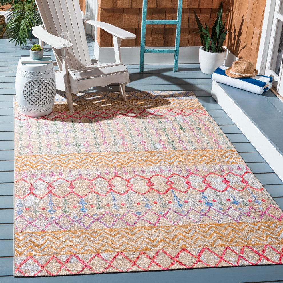 Safavieh Summer Collection, SMR497 Indoor/Outdoor Rug, Gold/Blue, 5'3"x7'6"