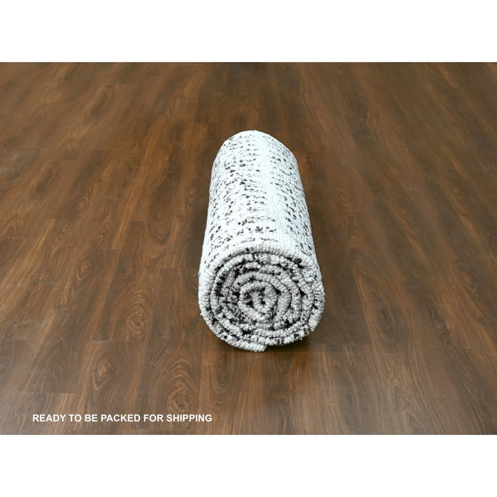 Vivid White Modern Design Organic Wool Hand Knotted Oriental Rug, 10'2"x13'9"