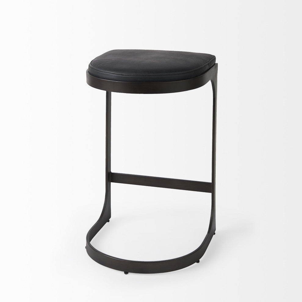 Black Leather C Shape Metal Counter Stool