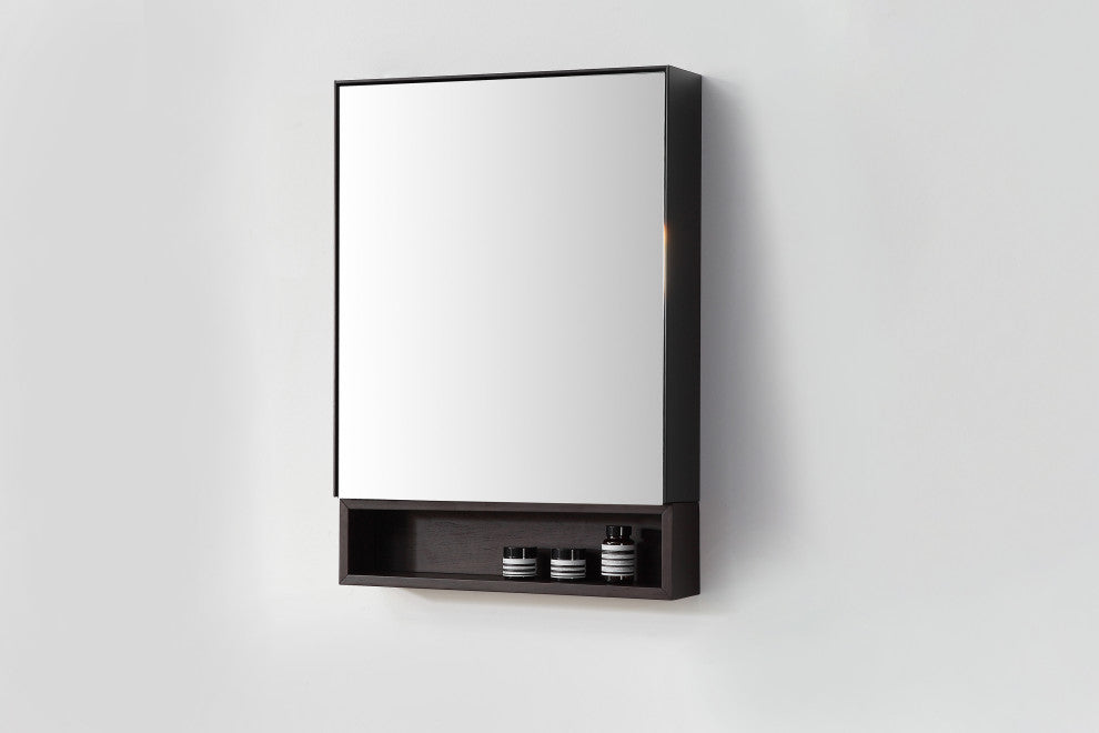 Bergen Modern Medicine Cabinet, Matte Black Frame, Dark Walnut Shelf, 24"