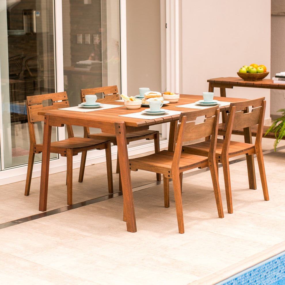 Otero Eucalyptus Wood Outdoor Dining Table with 4 Dining Chairs, Set of 5