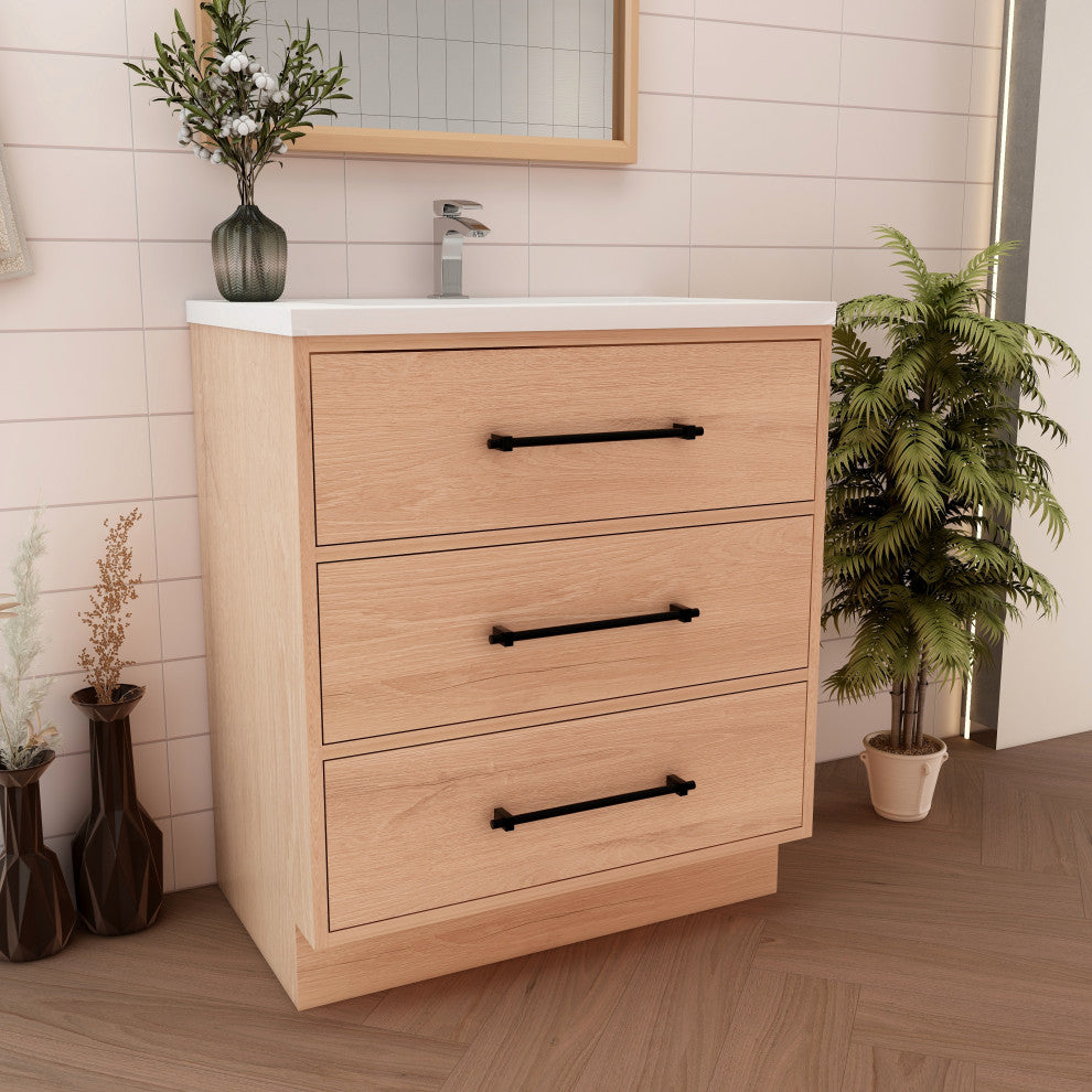 Victoria 30" Solid Wood Bath Vanity, Red Oak