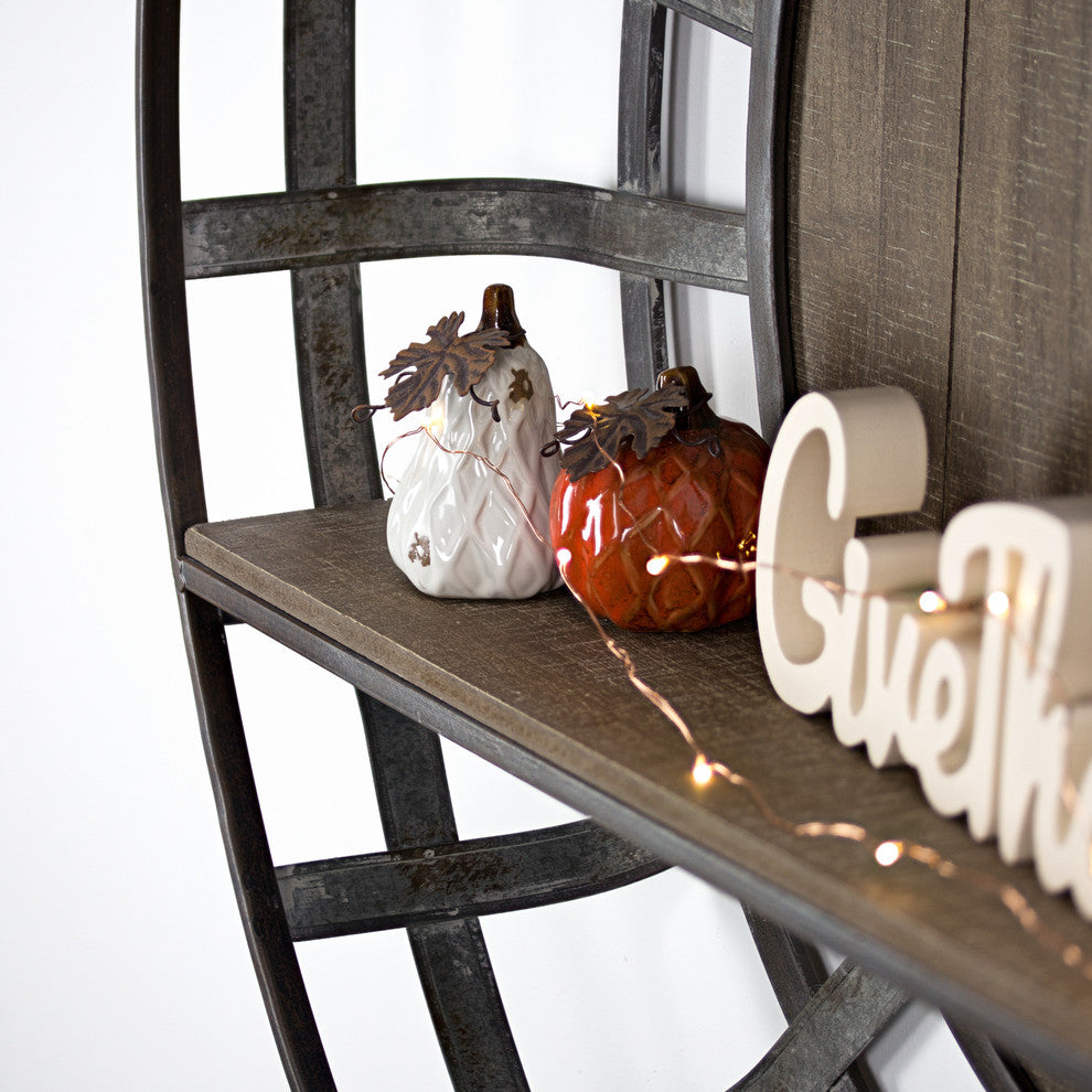 American Art Decor Rustic Wood and Galvanized Metal Round Hanging Wall Shelf