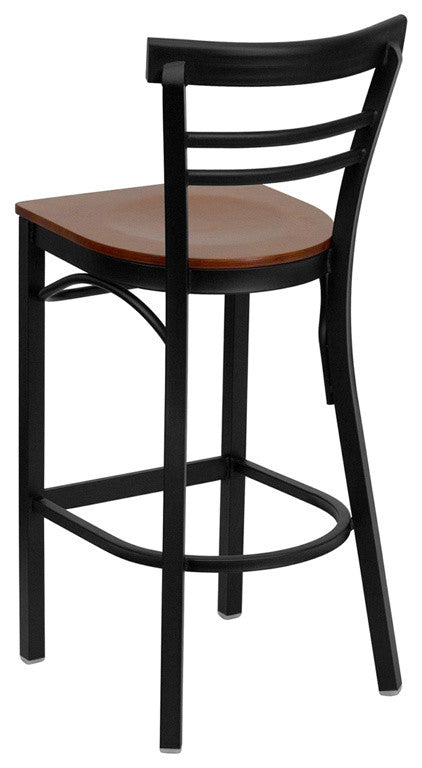 Dyersburg 29" Metal Barstool Black Ladder Back, Cherry Wood Seat
