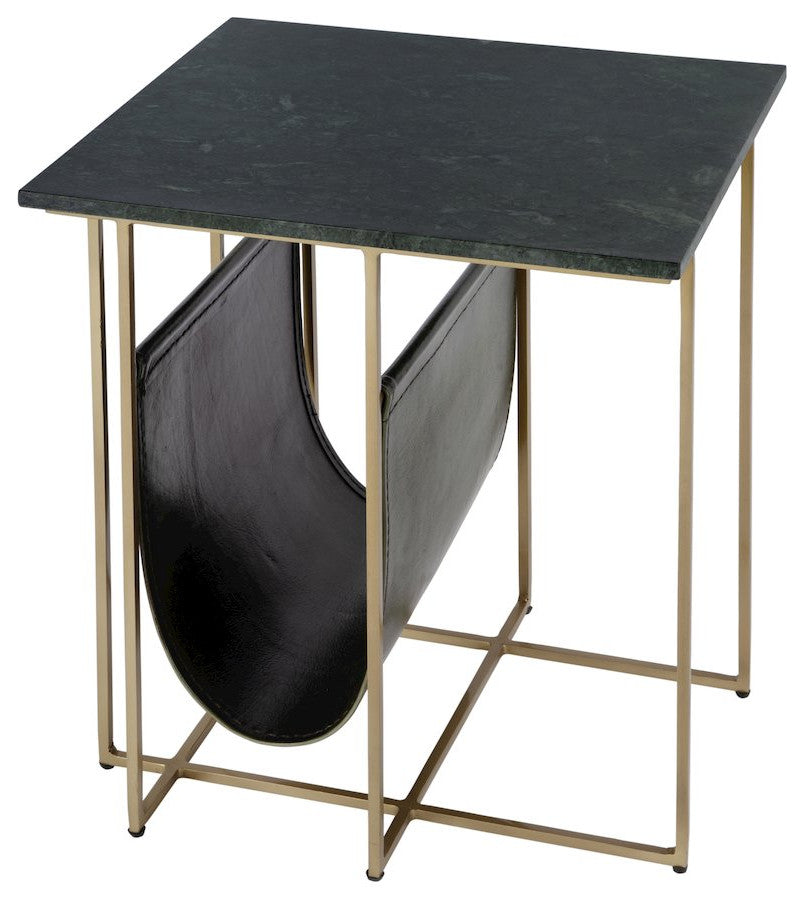 Stephanik 20.25"W Rectangular Marble/Leather Magazine Side Table, Green