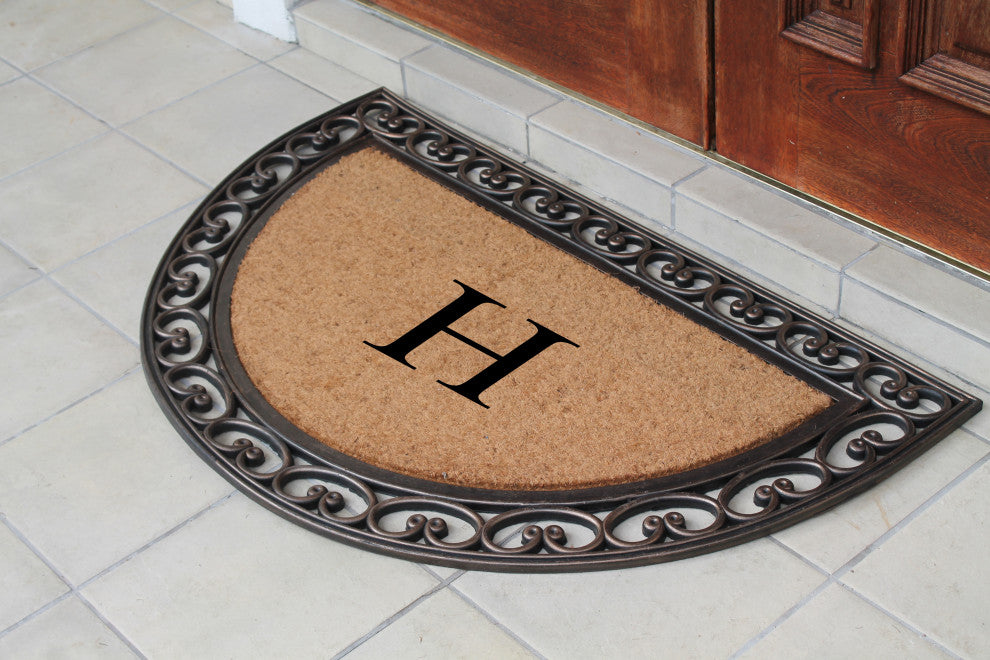 A1HC Natural Coir Monogrammed Door Mat For Front Door, 30"x48", H
