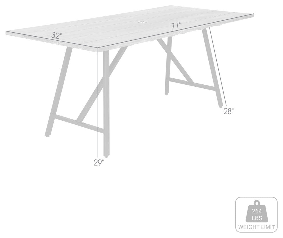 Koala Outdoor Patio Light Eucalyptus Wood And Metal Rectangle Dining Table, Dark Eucalyptus