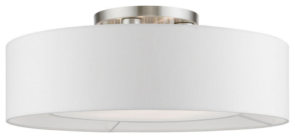 Gilmore 4 Light Brushed Nickel With Shiny White Accents Semi-Flush