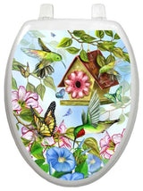 Hummingbirds Toilet Tattoos Seat Cover, Vinyl Lid Decal, Bathroom Decor, Elongated