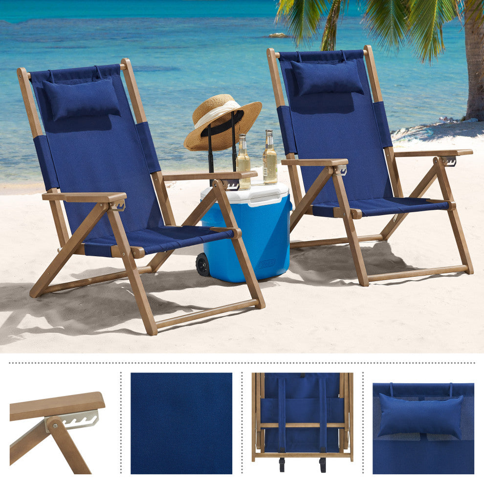 2 Beach Chair Outdoor Weather-Resistant Wood Folding Chair With Backpack Straps
