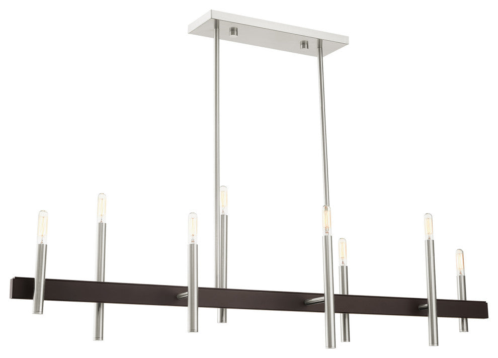 Livex Lighting Denmark 8 Light Brushed Nickel, Bronze Large Linear Chandelier