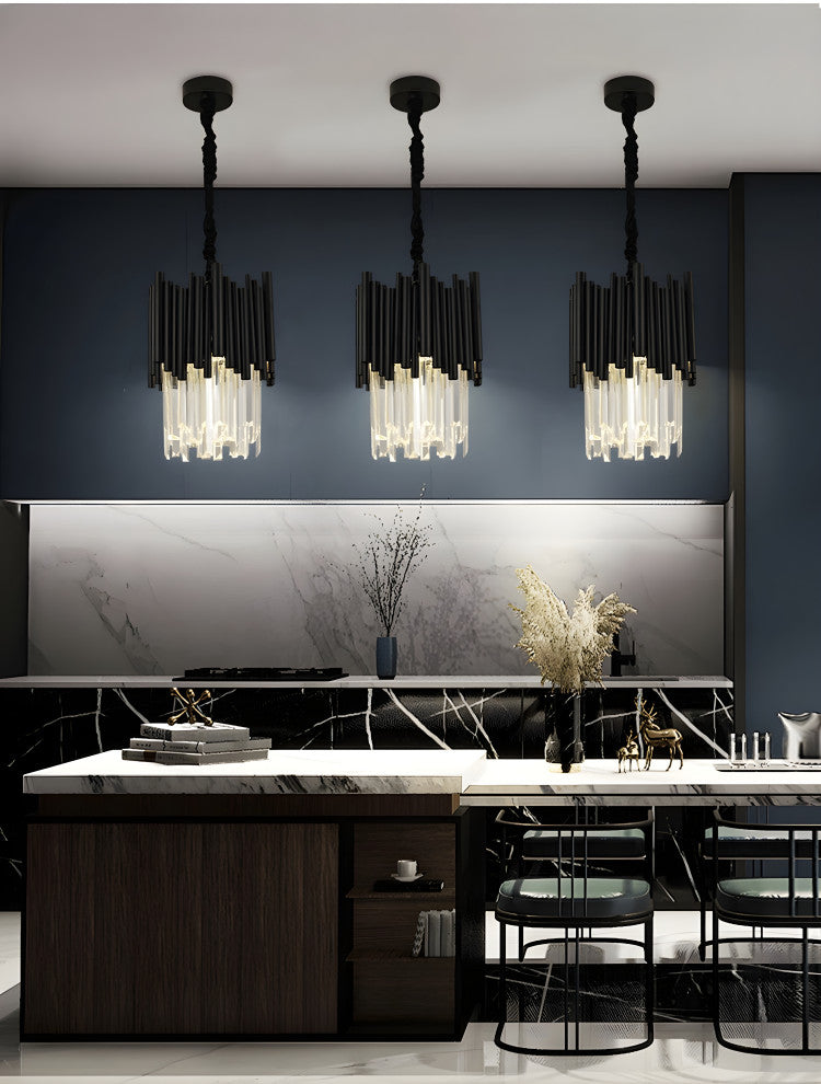 Munsingen | Modern Black Crystal Lighting for Kitchen Island, Cone Crystals, 2 Pcs