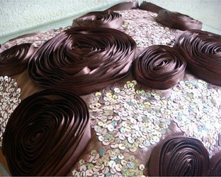 Ribbon Flowers 12"x12" Art Silk Plum Throw Pillows Cover, Wine And Roses