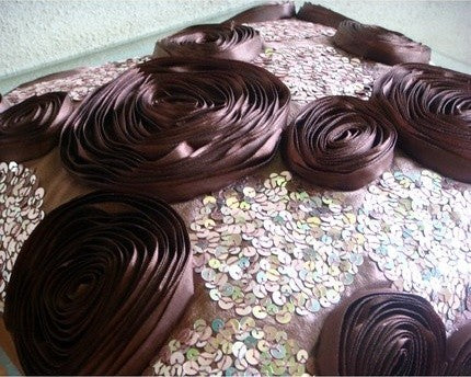 Ribbon Flowers 12"x12" Art Silk Plum Throw Pillows Cover, Wine And Roses