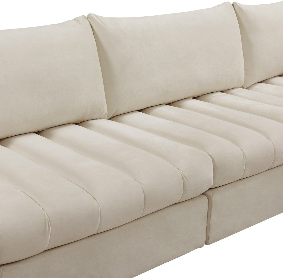 Jacob Velvet Upholstered 5-Piece L-Shaped Modular Sectional, Cream