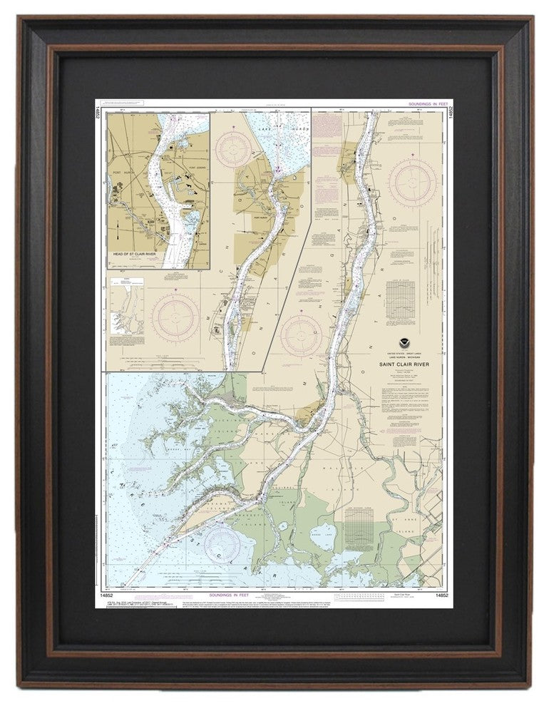 Poster Size Framed Nautical Chart, Head of St. Clair River, 25x36