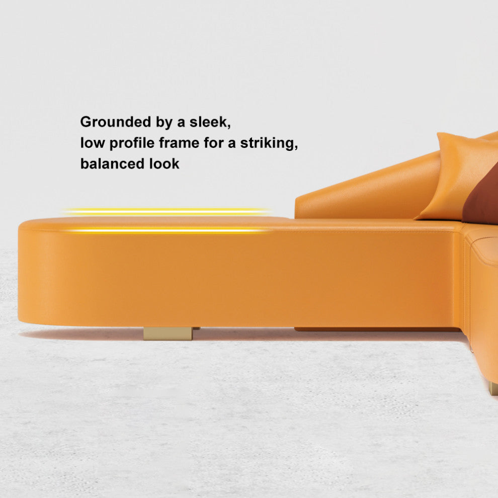 Modern 6-Seater Orange L-Shaped Corner Sectional Sofa Faux Leather Upholstery